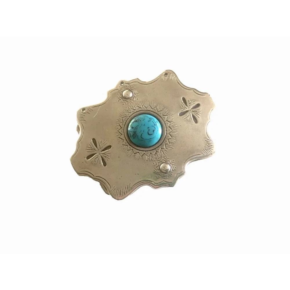 NWOT Vintage Silver and Faux Turquoise Cabochon Belt Buckle Made in Spain